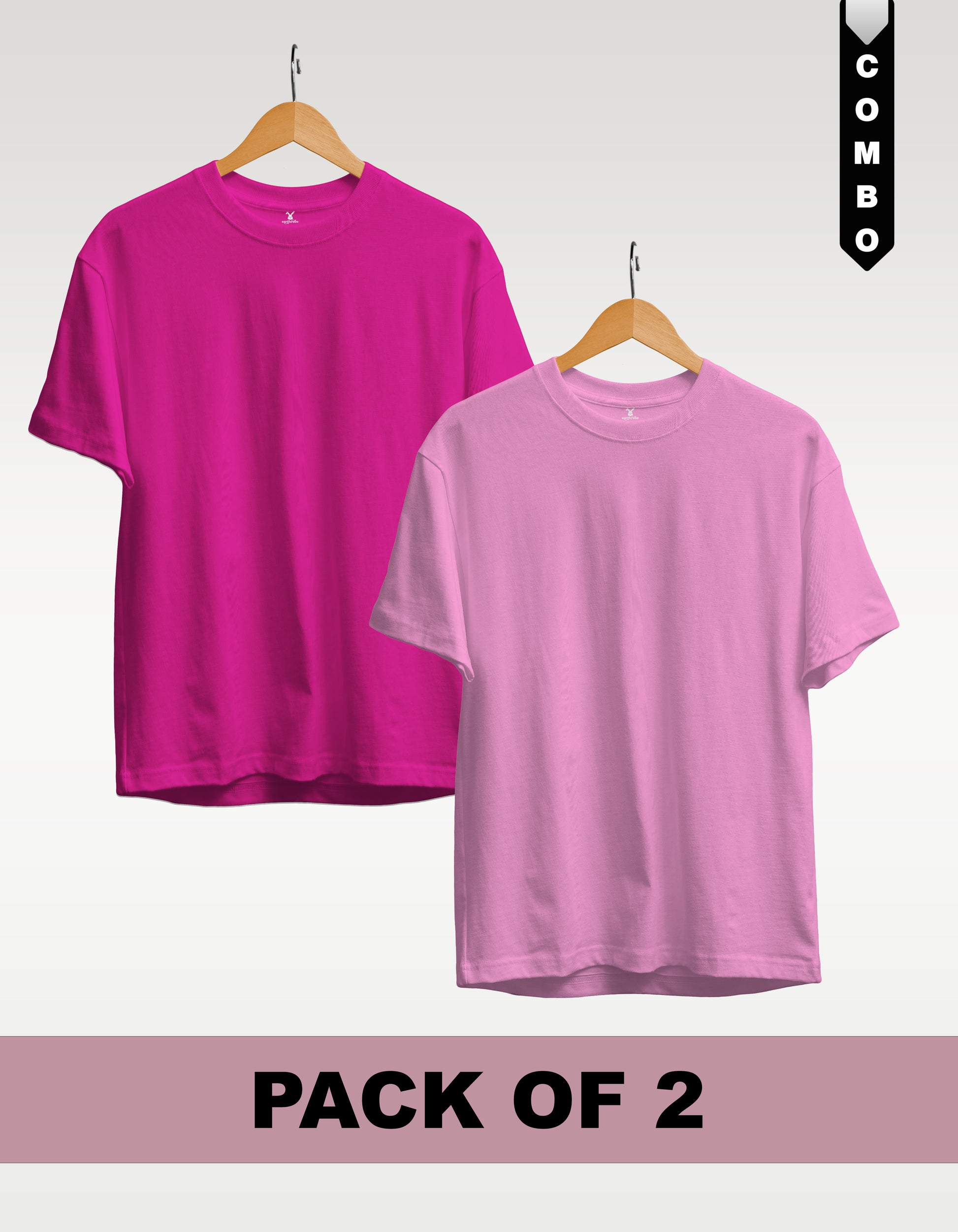 Regular T-Shirt Combo Pack of 2 - Fuchsia(Dark Pink) & Baby Pink