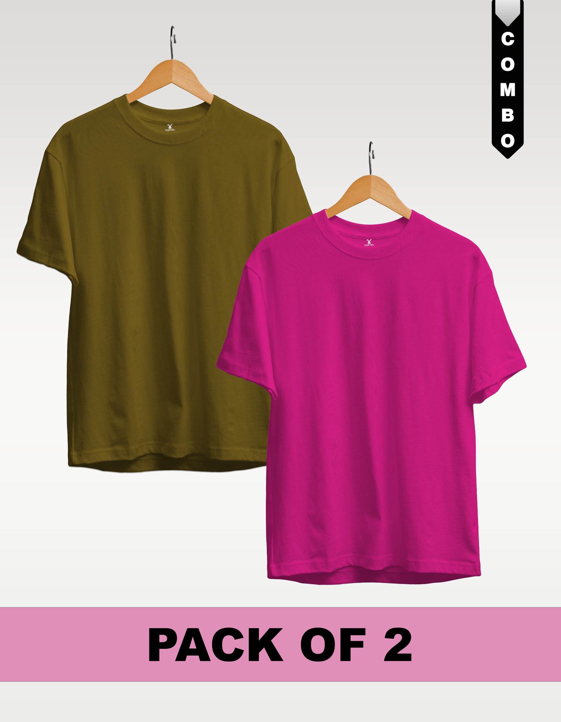 Regular T-Shirt Combo Pack of 2 - Olive Green & Fichisa