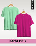 Regular T-Shirt Combo Pack of 2 - Mint Green & Fuchisa