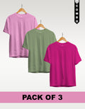 Regular T-Shirt Combo Pack of 3 - Baby Pink  | Sage Green | Fuchisa