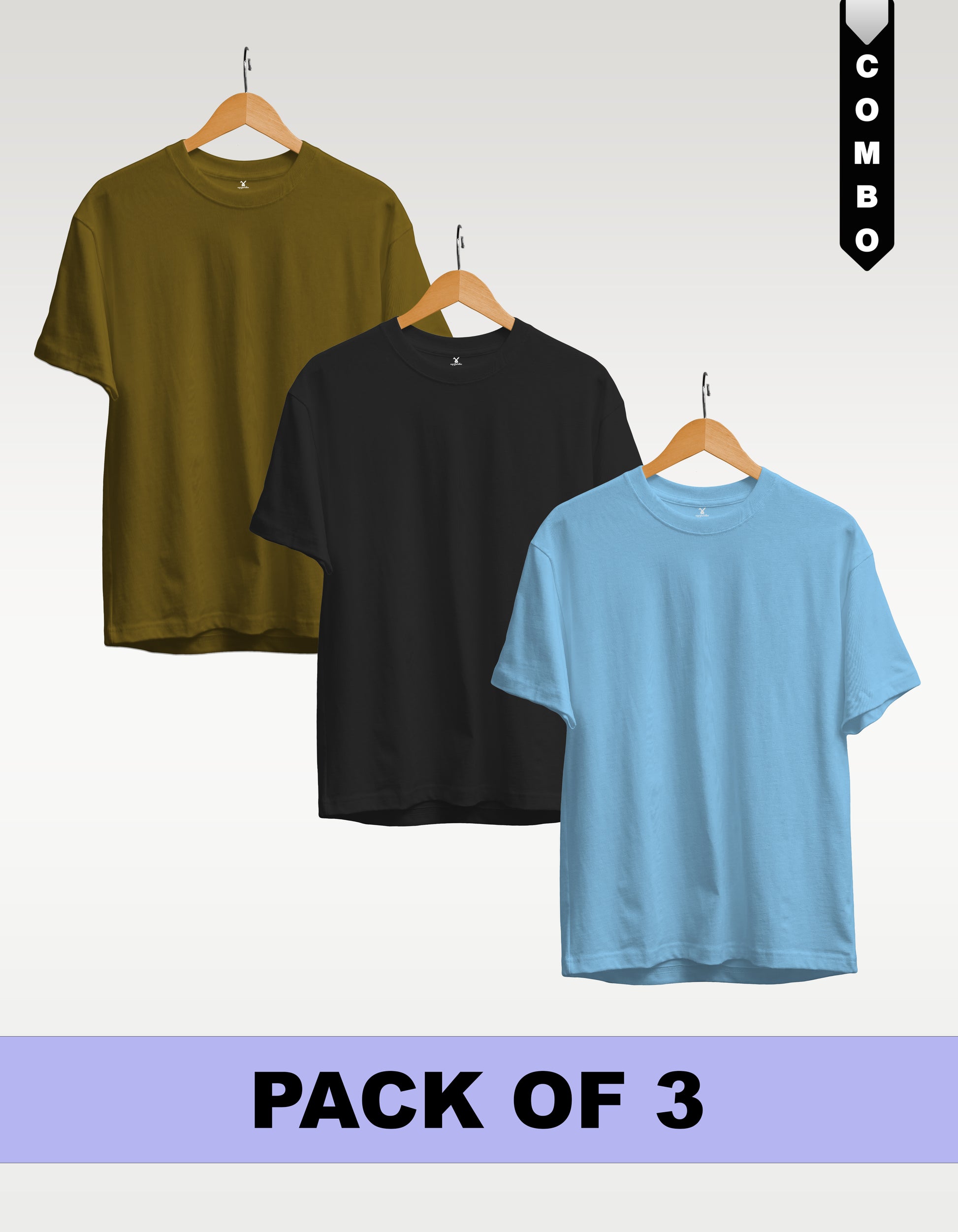 Regular T-Shirt Combo Pack of 3 -Olive Green|Black|Sky Blue