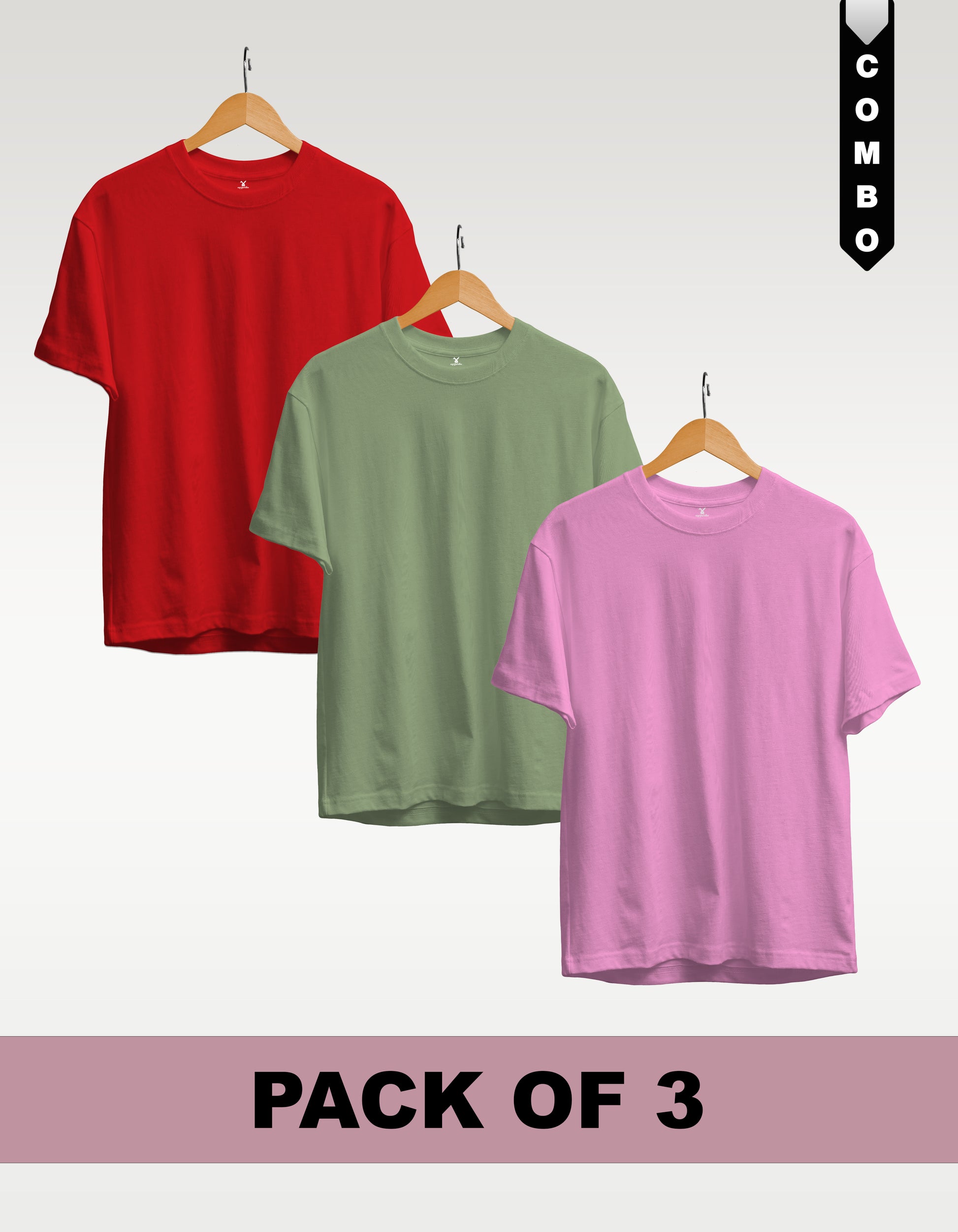 Regular T-Shirt Combo Pack of 3 -Red|Sage Green|Baby Pink