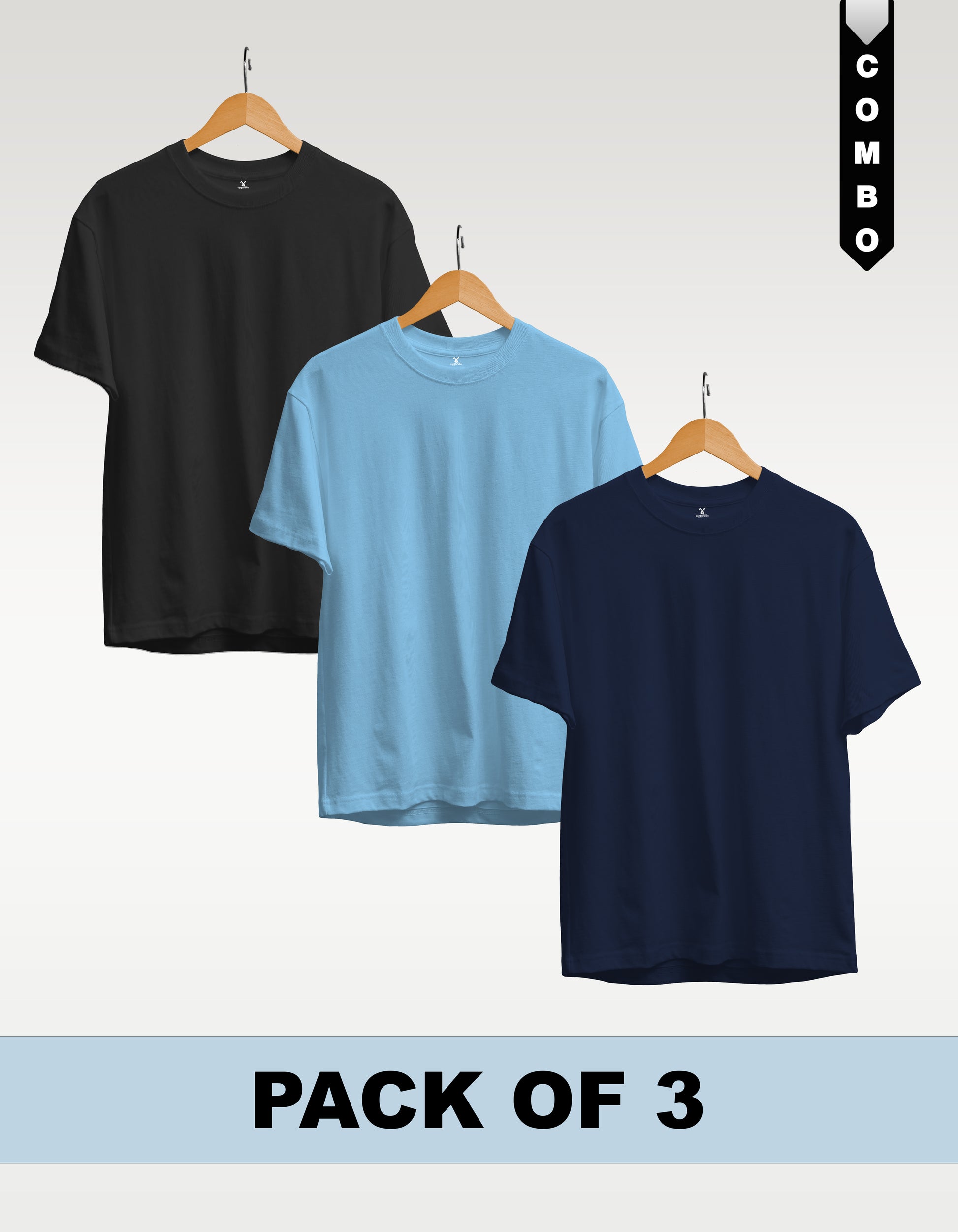 Regular T-Shirt Combo Pack of 3 - Black | Sky Blue | Navy Blue