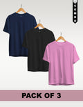 Regular T-Shirt Combo Pack of 3 - Navy Blue|Black |Baby Pink