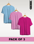 Regular T-Shirt Combo Pack of 3 -Sky Blue|Baby Pink|Fuchsia