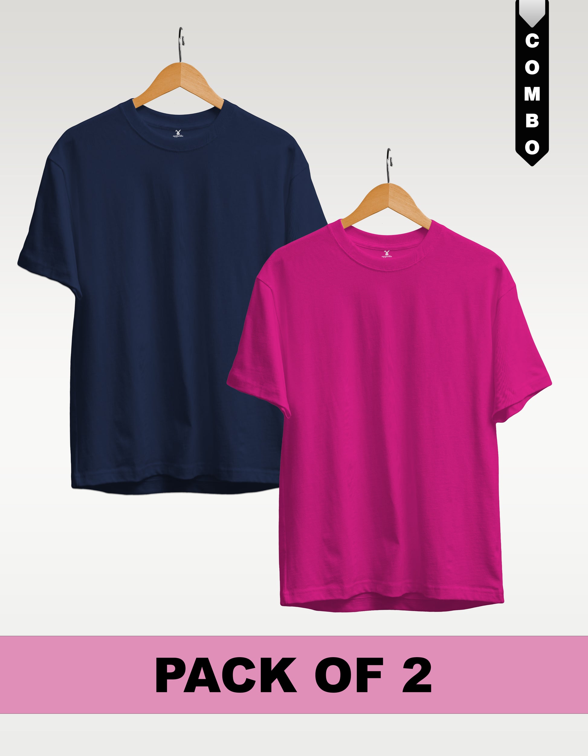 Regular T-Shirt Combo Pack of 2 - Navy Blue & Fuchisa