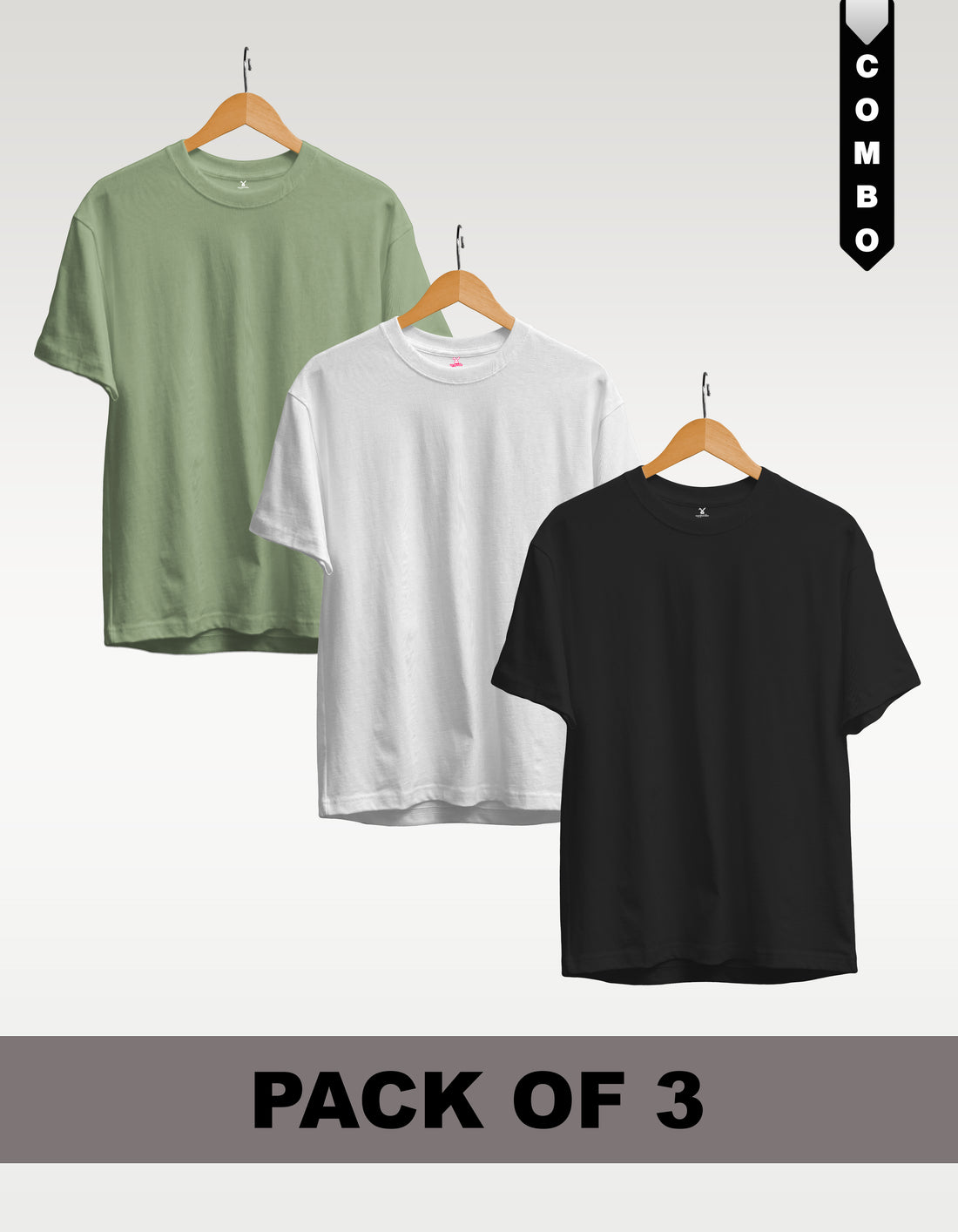 Regular T-Shirt Combo Pack of 3 -Sage Green|Fuchsia|Mint Green