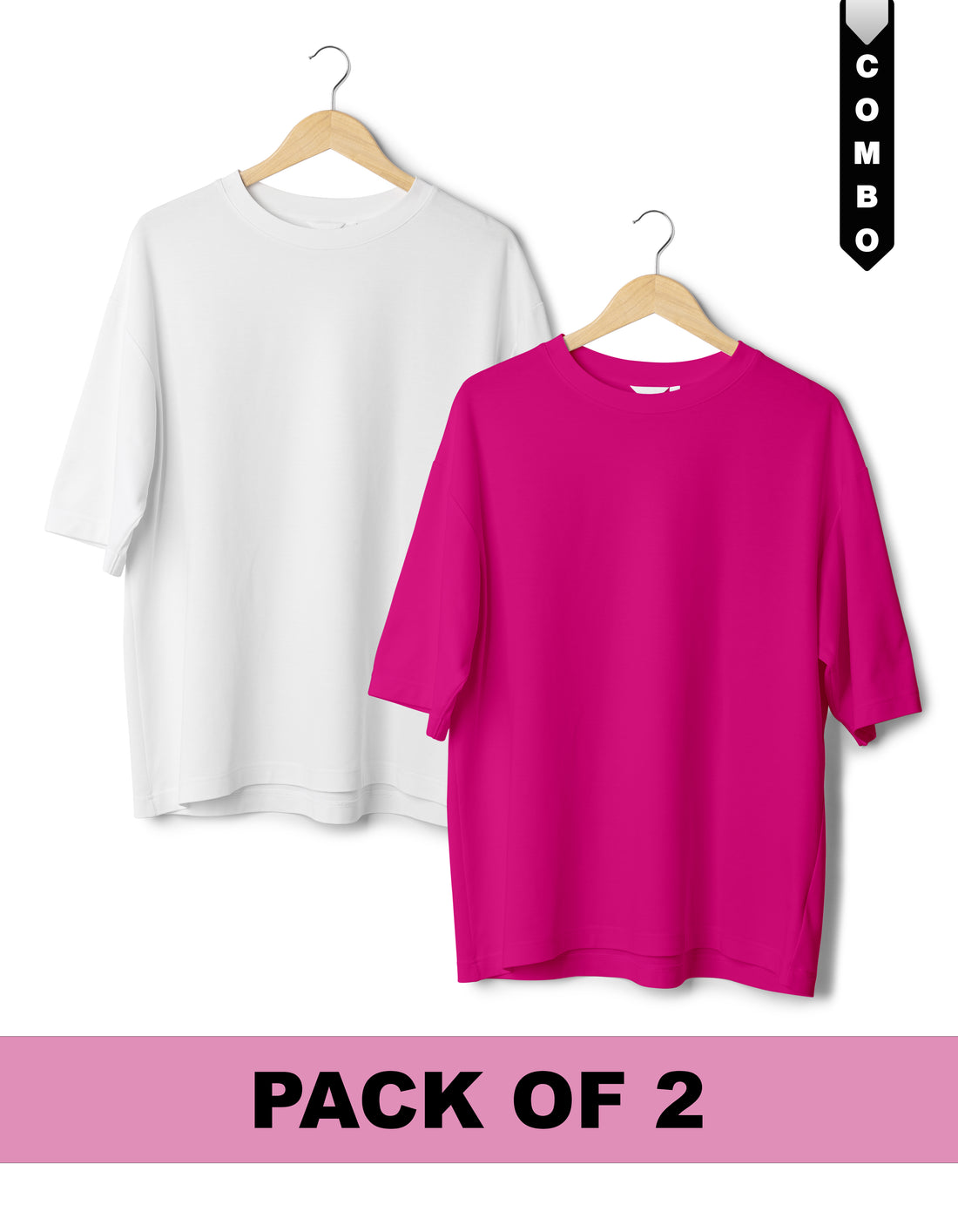 Oversized T-Shirt Combo Pack of 2 - White Fuchisa