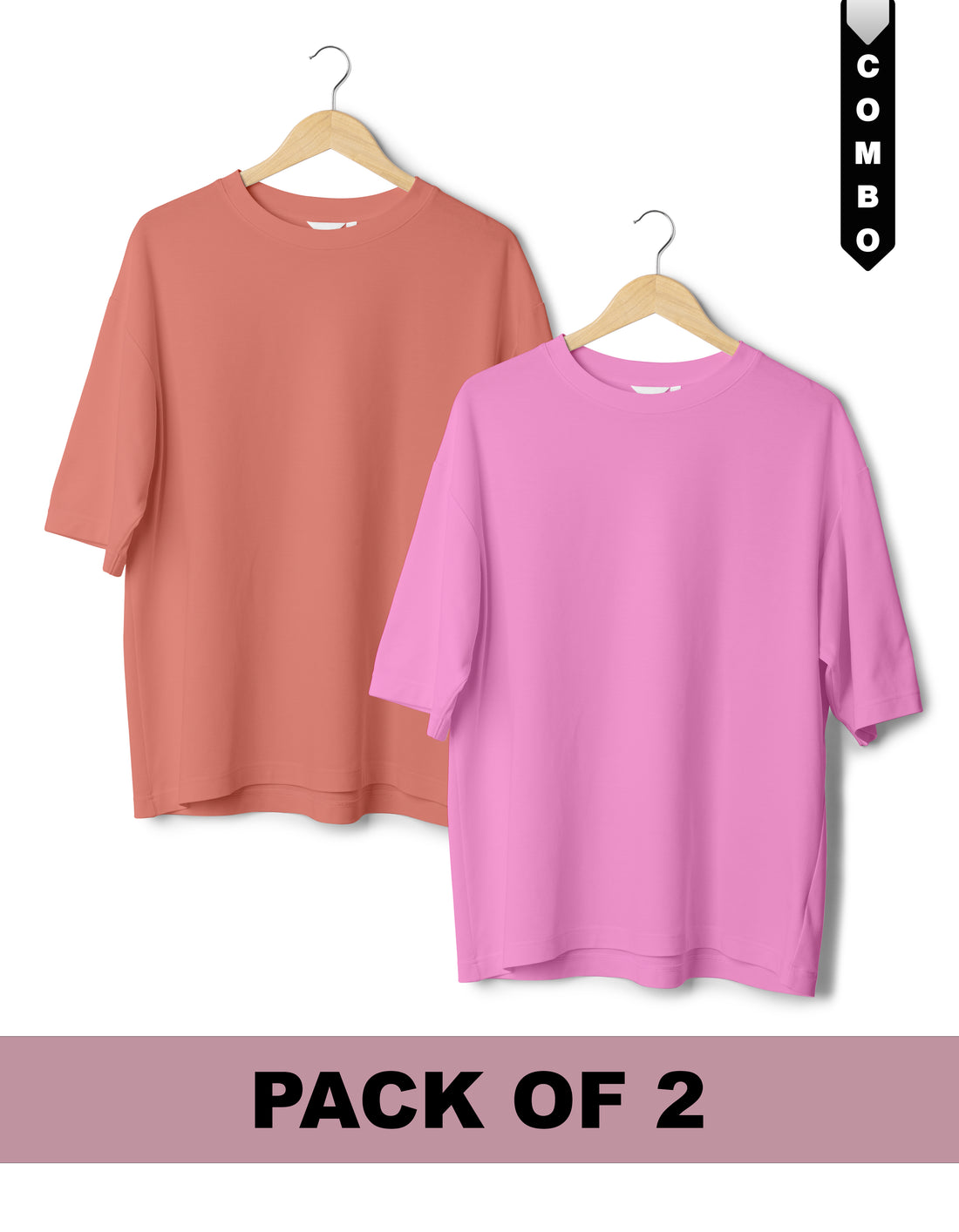 Oversized T-Shirt Combo Pack of 2 - Salmon Pink & Sage Green