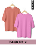 Oversized T-Shirt Combo Pack of 2 - Salmon Pink & Baby Pink