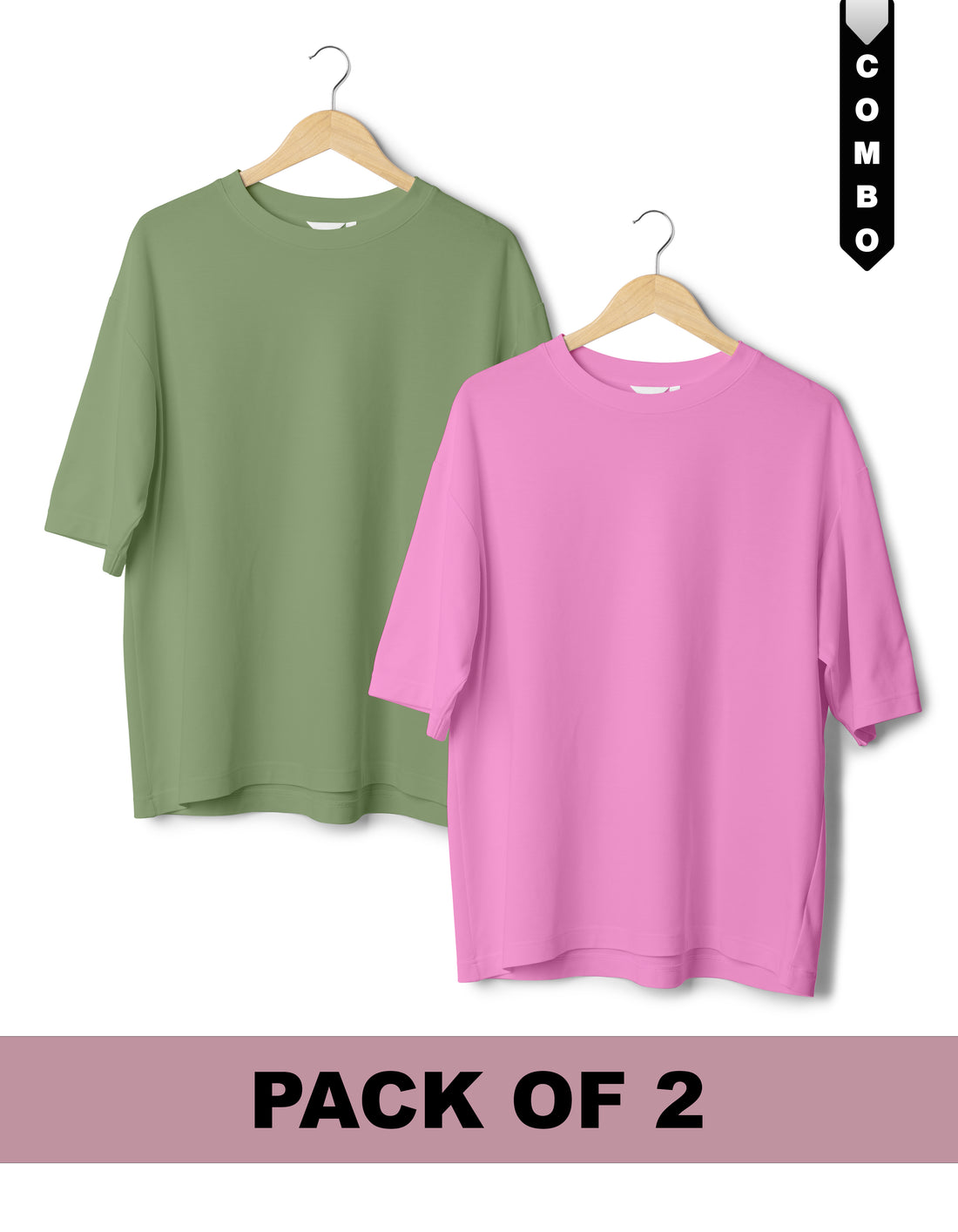 Oversized T-Shirt Combo Pack of 2 - Sage Green & Black