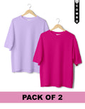 Oversized T-Shirt Combo Pack of 2 - Lavender & Fuchisa