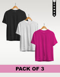 Regular T-Shirt Combo Pack of 3 - Black | White | Fuchsia