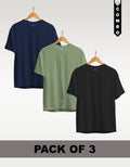 Regular T-Shirt Combo Pack of 3 - Navy Blue |Sage Green |Black