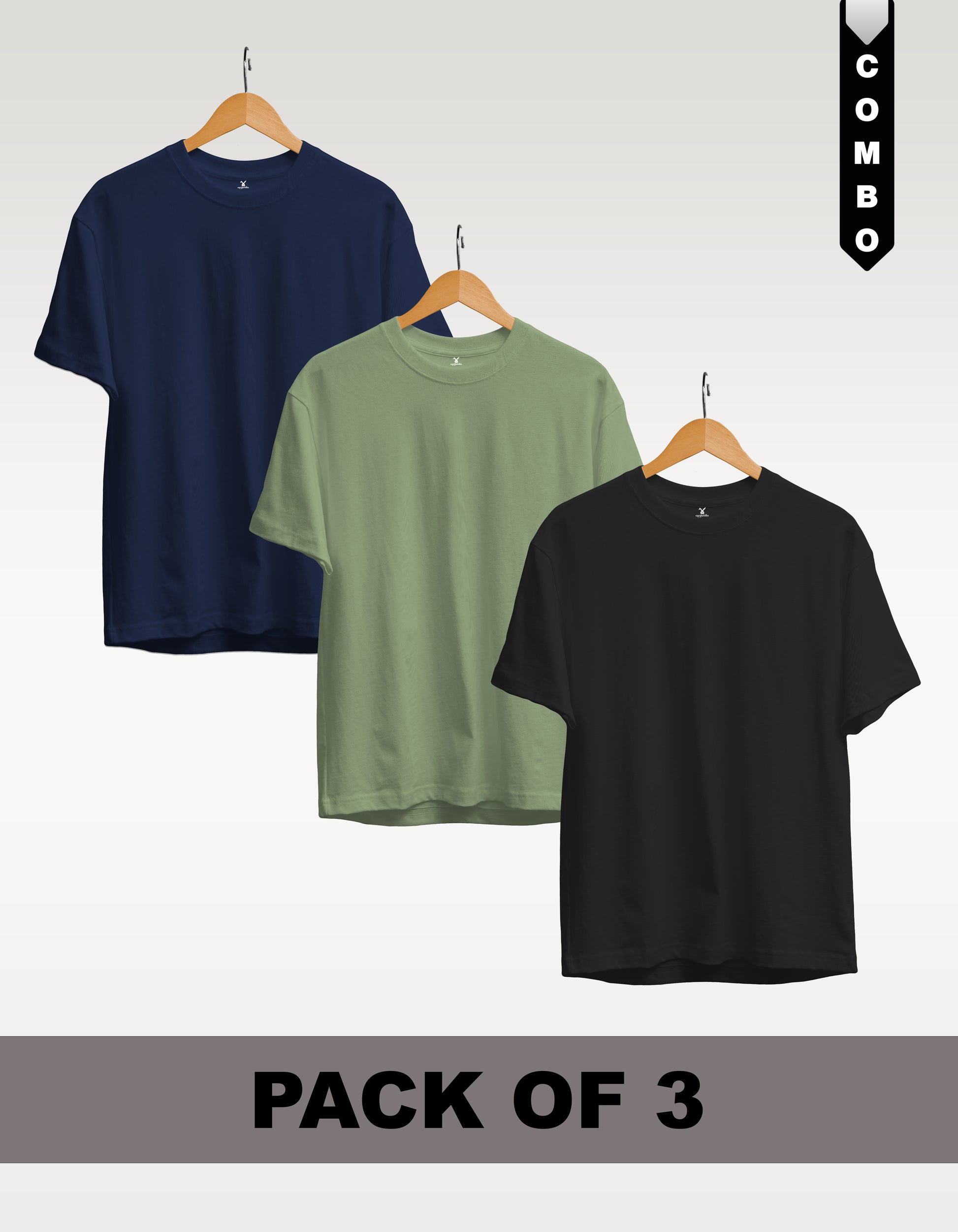 Regular T-Shirt Combo Pack of 3 - Navy Blue |Sage Green |Black