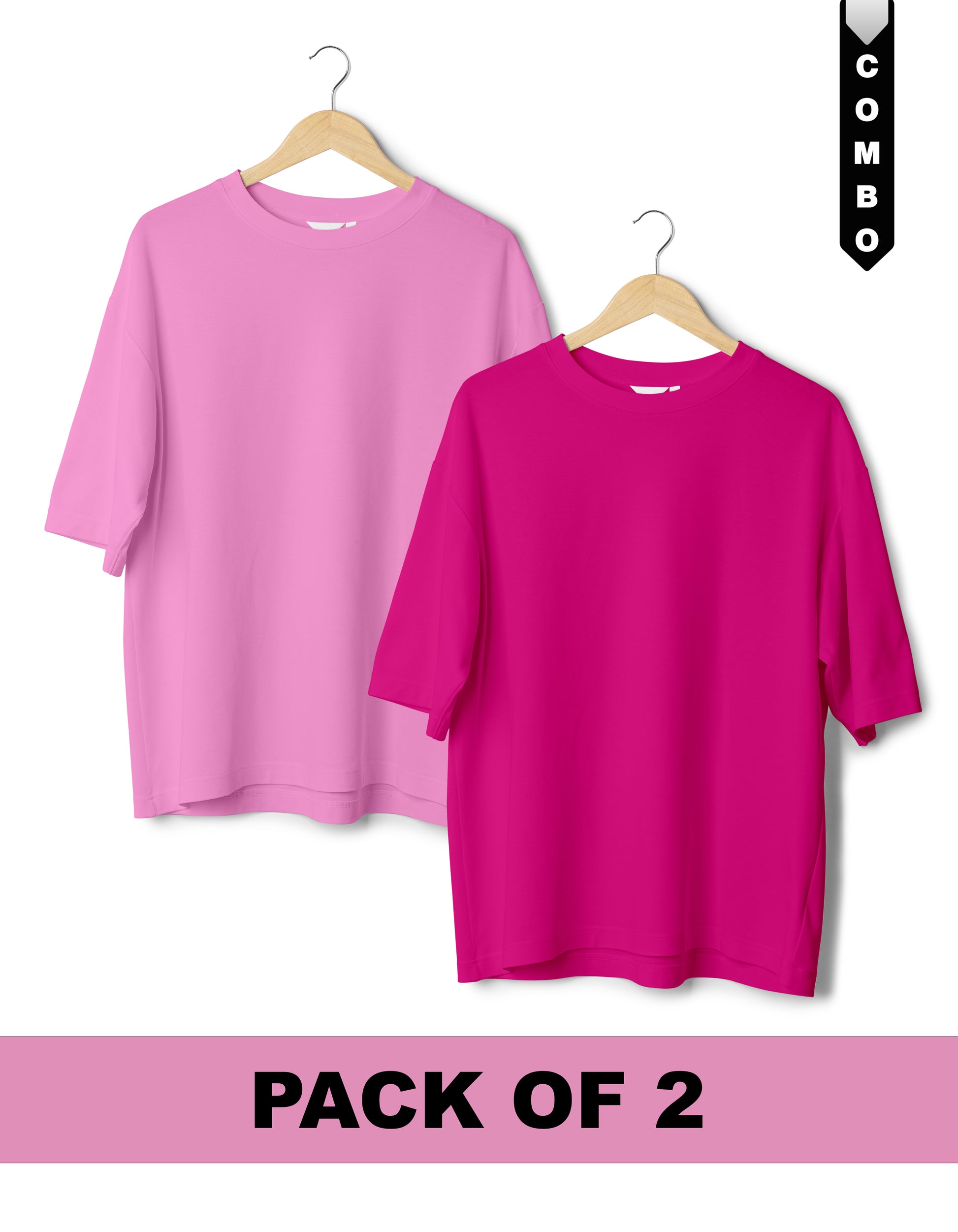 Oversized T-Shirt Combo Pack of 2 - Baby Pink  & Fuschisa