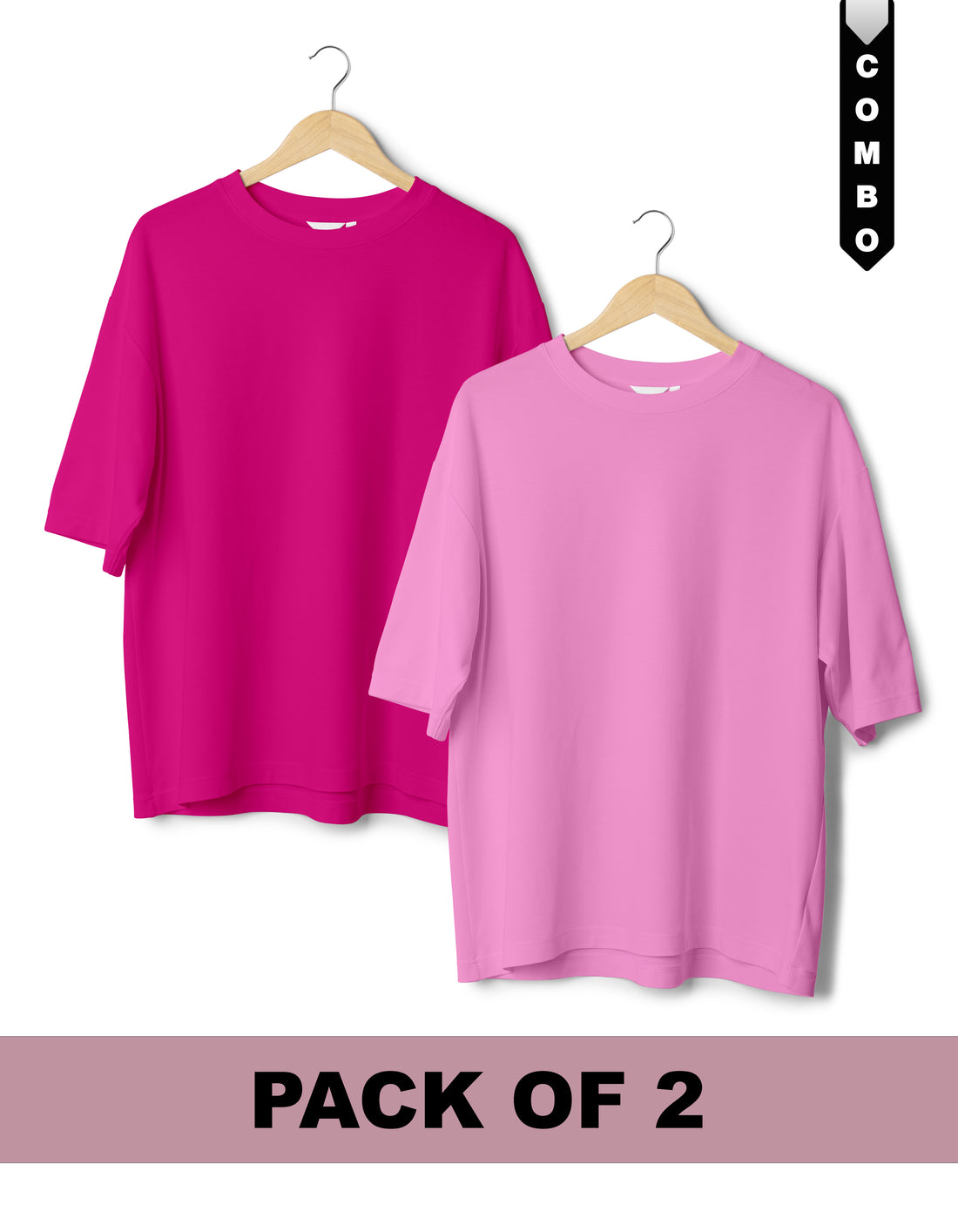 Oversized T-Shirt Combo Pack of 2 - Fuchsia & Lavender