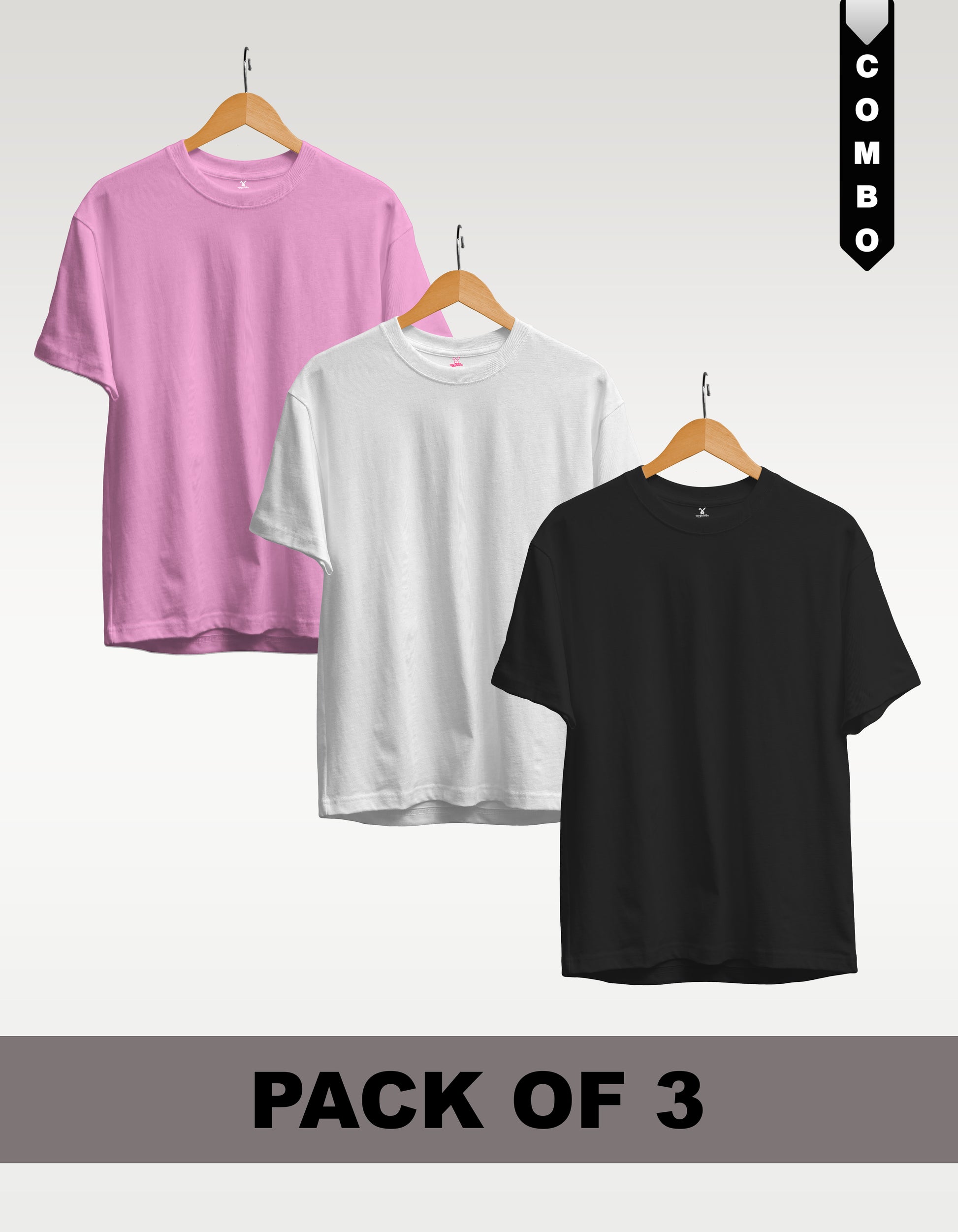 Regular T-Shirt Combo Pack of 3 - Baby Pink | White | Black