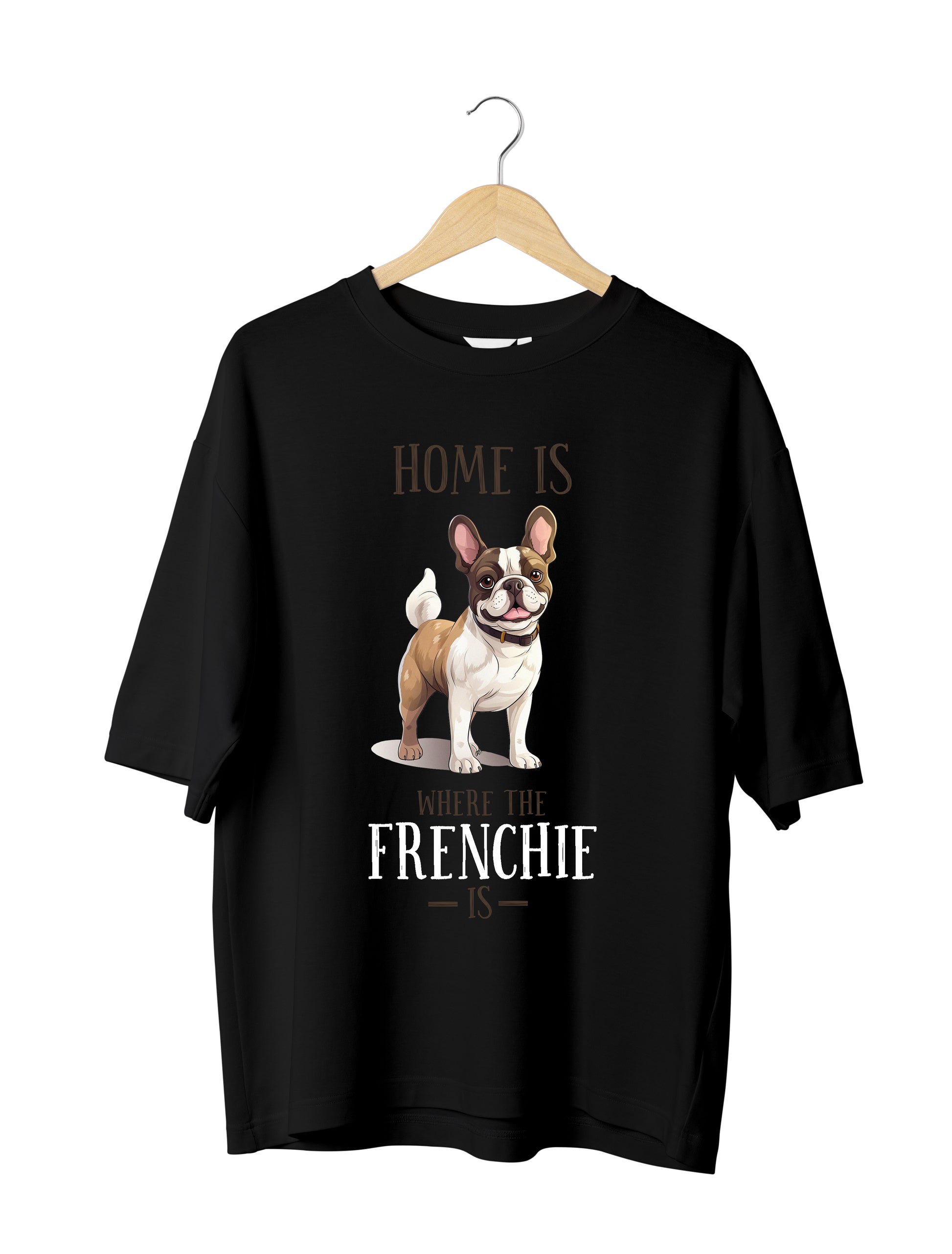 Frenchie Dog Lover : Unisex Black Oversized Half Sleeved T-shirt