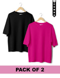 Oversized T-Shirt Combo Pack of 2 - Black & Fuchsia