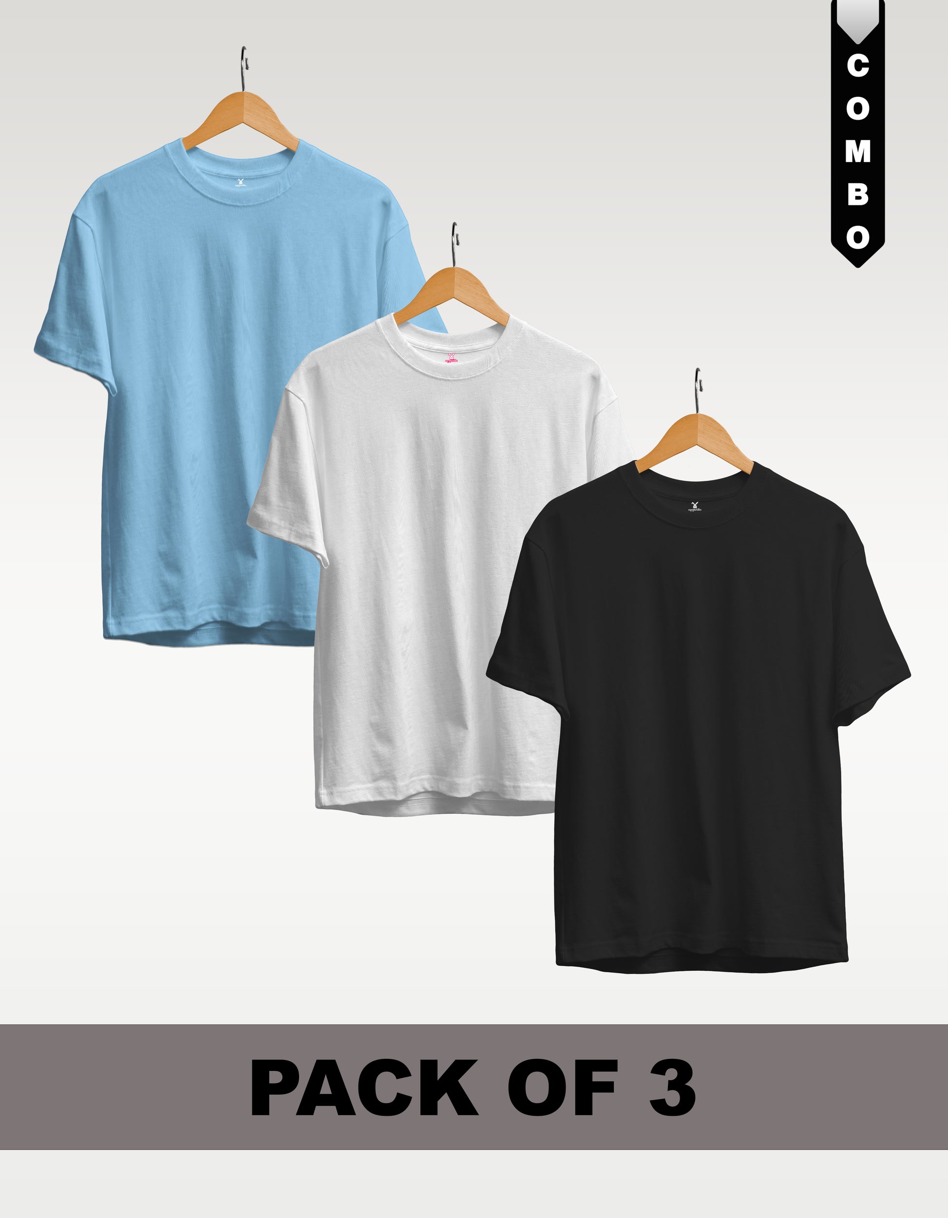 Regular T-Shirt Combo Pack of 3 -Sky Blue|White|Black