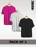 Regular T-Shirt Combo Pack of 3 -Fuchsia |White| Black