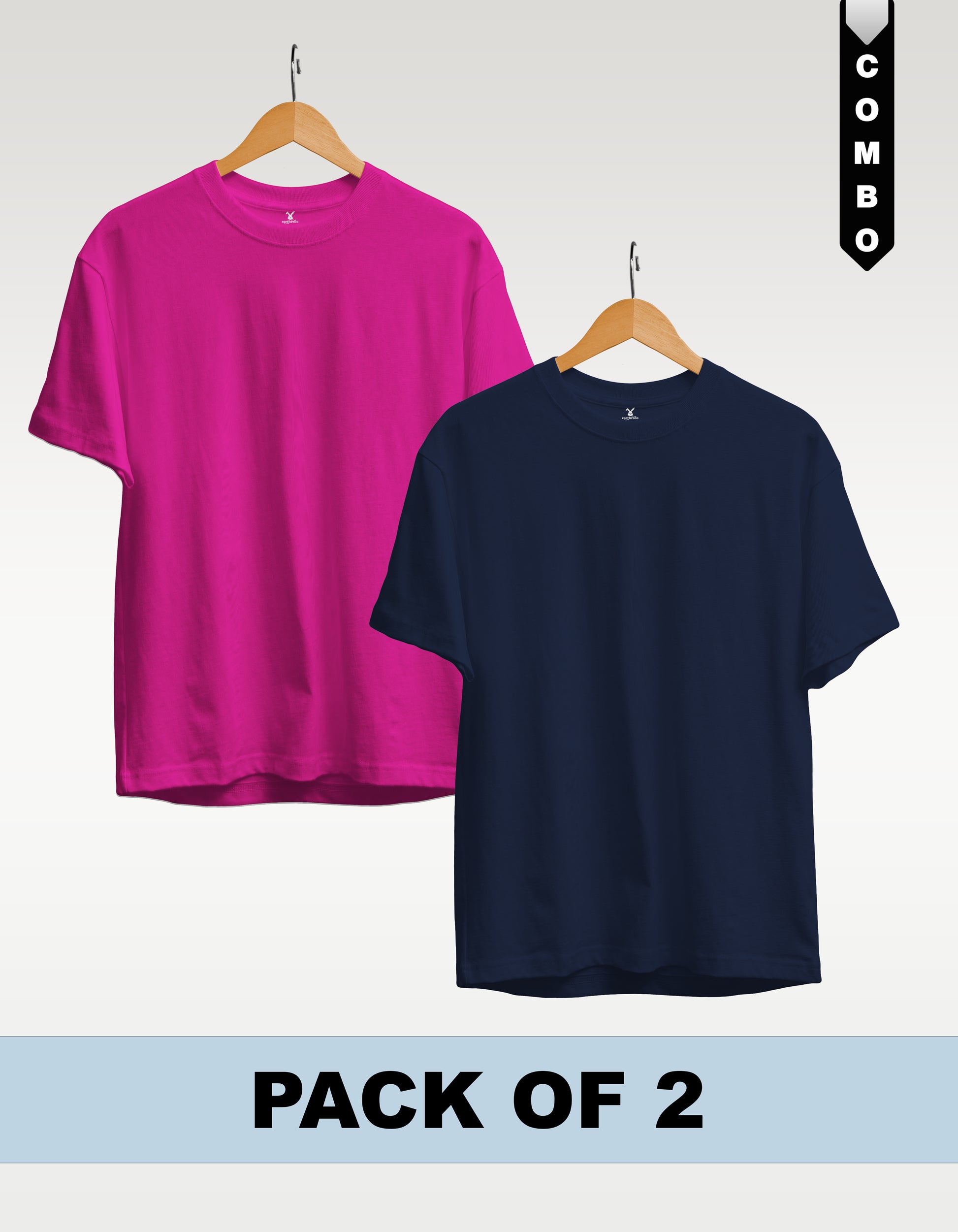 Regular T-Shirt Combo Pack of 2 - Fuchsia(Dark Pink) & Navy Blue