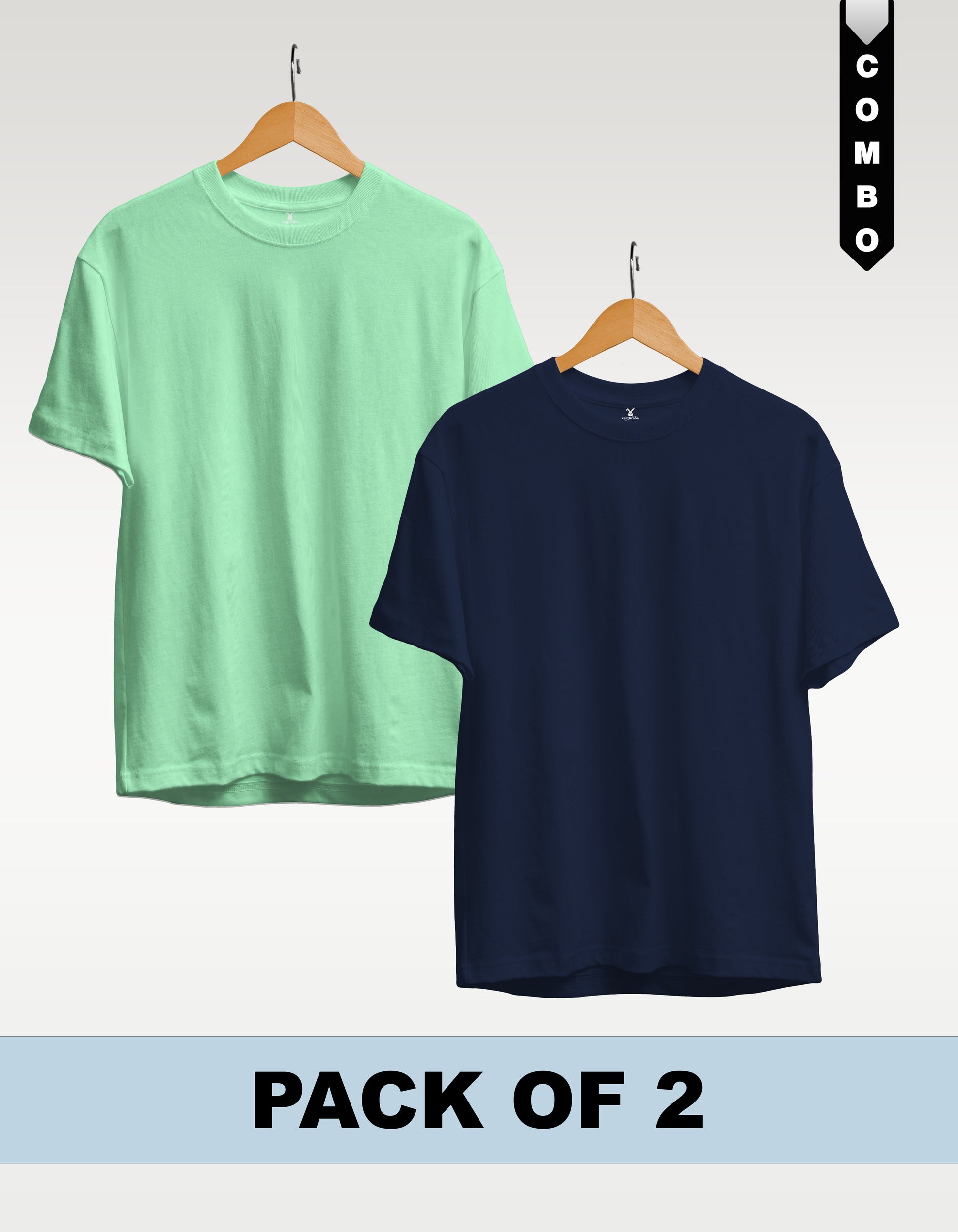 Regular T-Shirt Combo Pack of 2 - Mint Green & Navy Blue