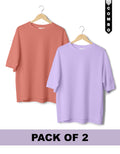 Oversized T-Shirt Combo Pack of 2 - Salmon Pink & Lavender