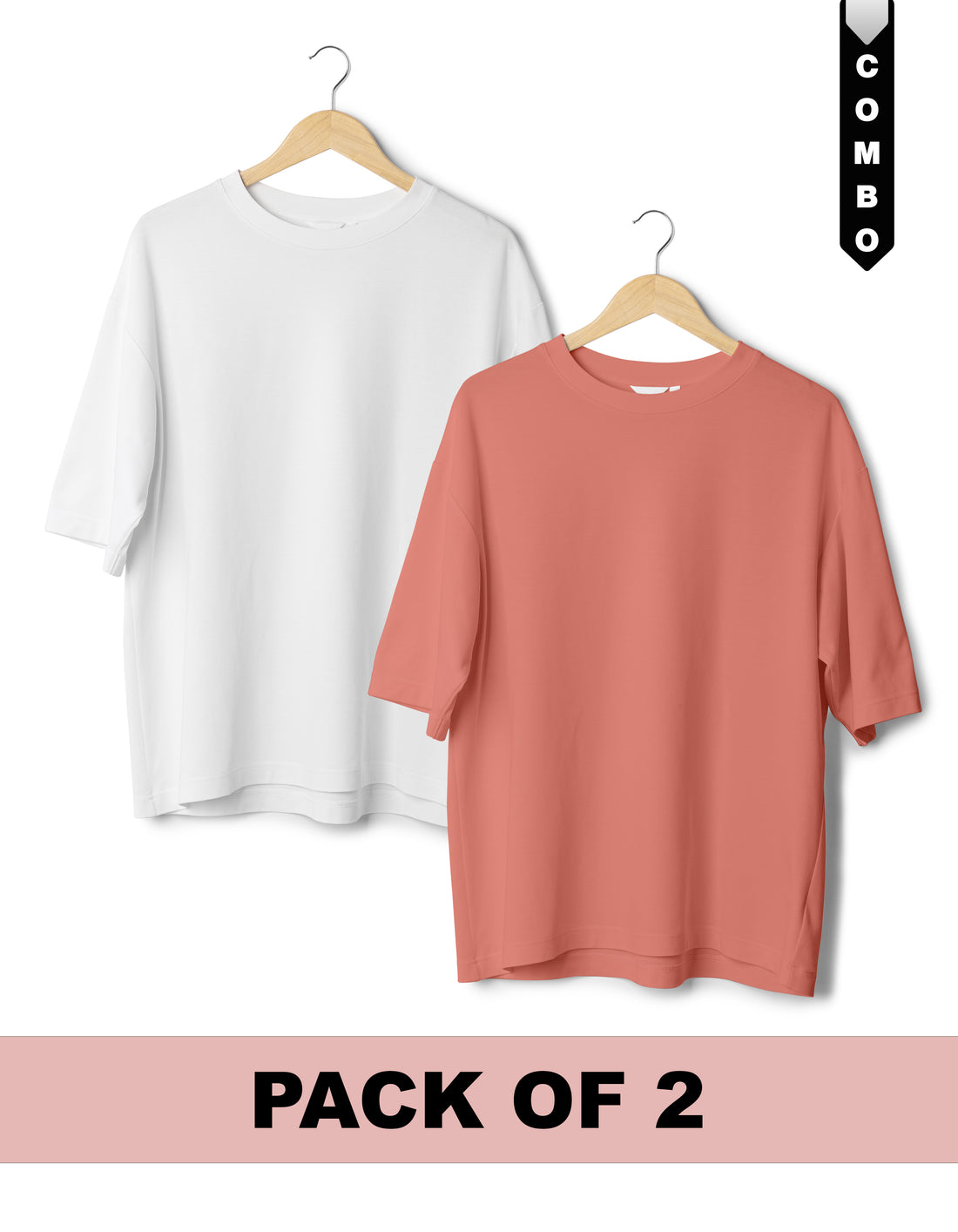 Oversized T-Shirt Combo Pack of 2 - White Fuchisa