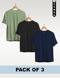 Regular T-Shirt Combo Pack of 3 -Sage Green|Black|Navy Blue