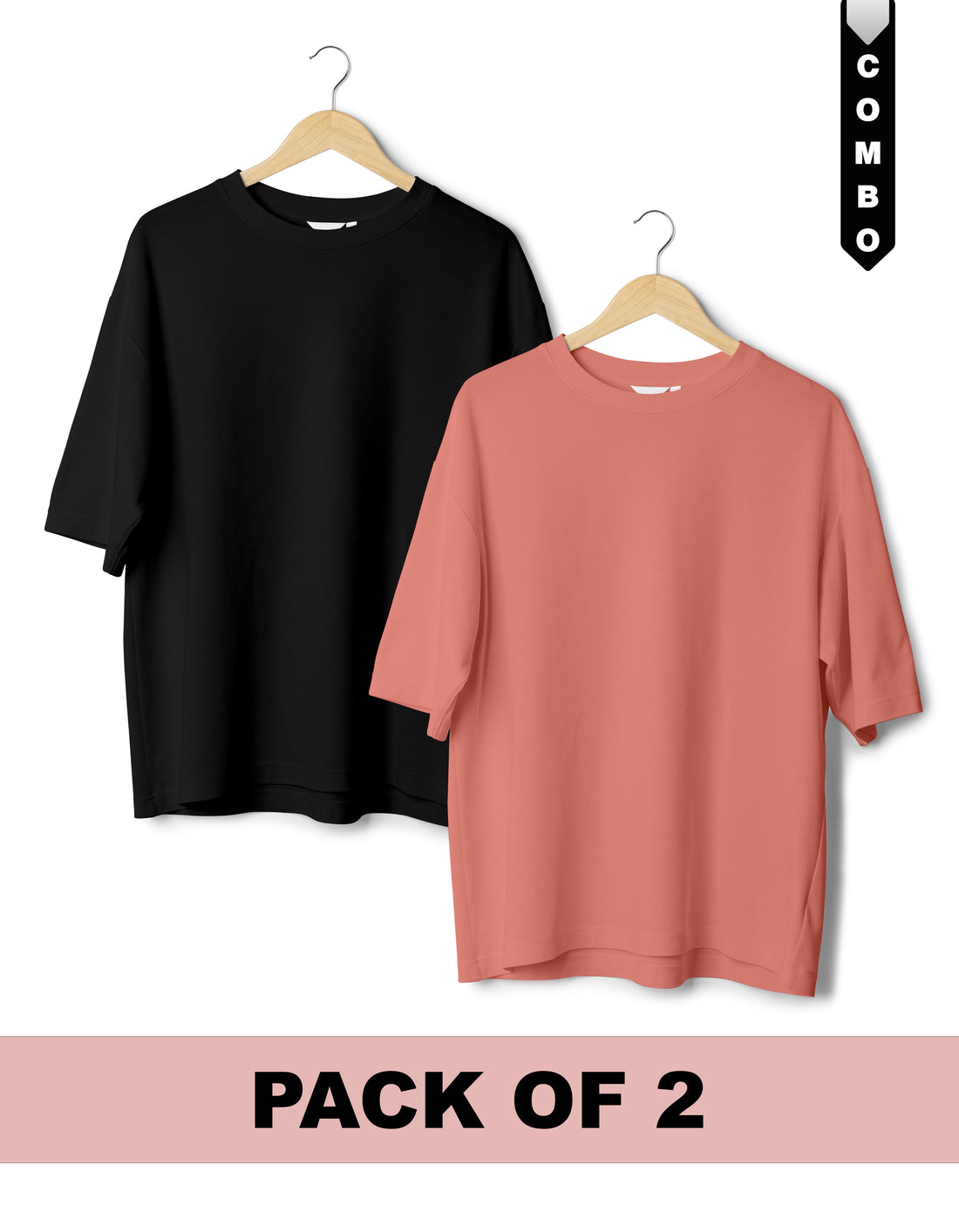 Oversized T-Shirt Combo Pack of 2 - Black & Fuchsia