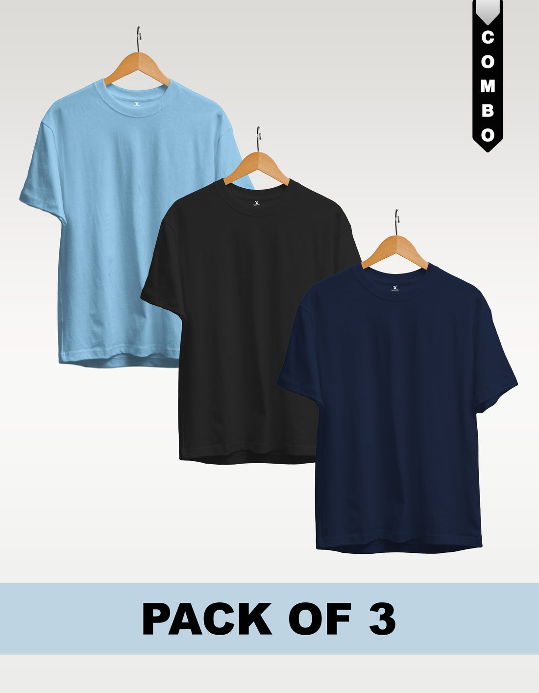 Regular T-Shirt Combo Pack of 3 -Sky Blue|White|Black