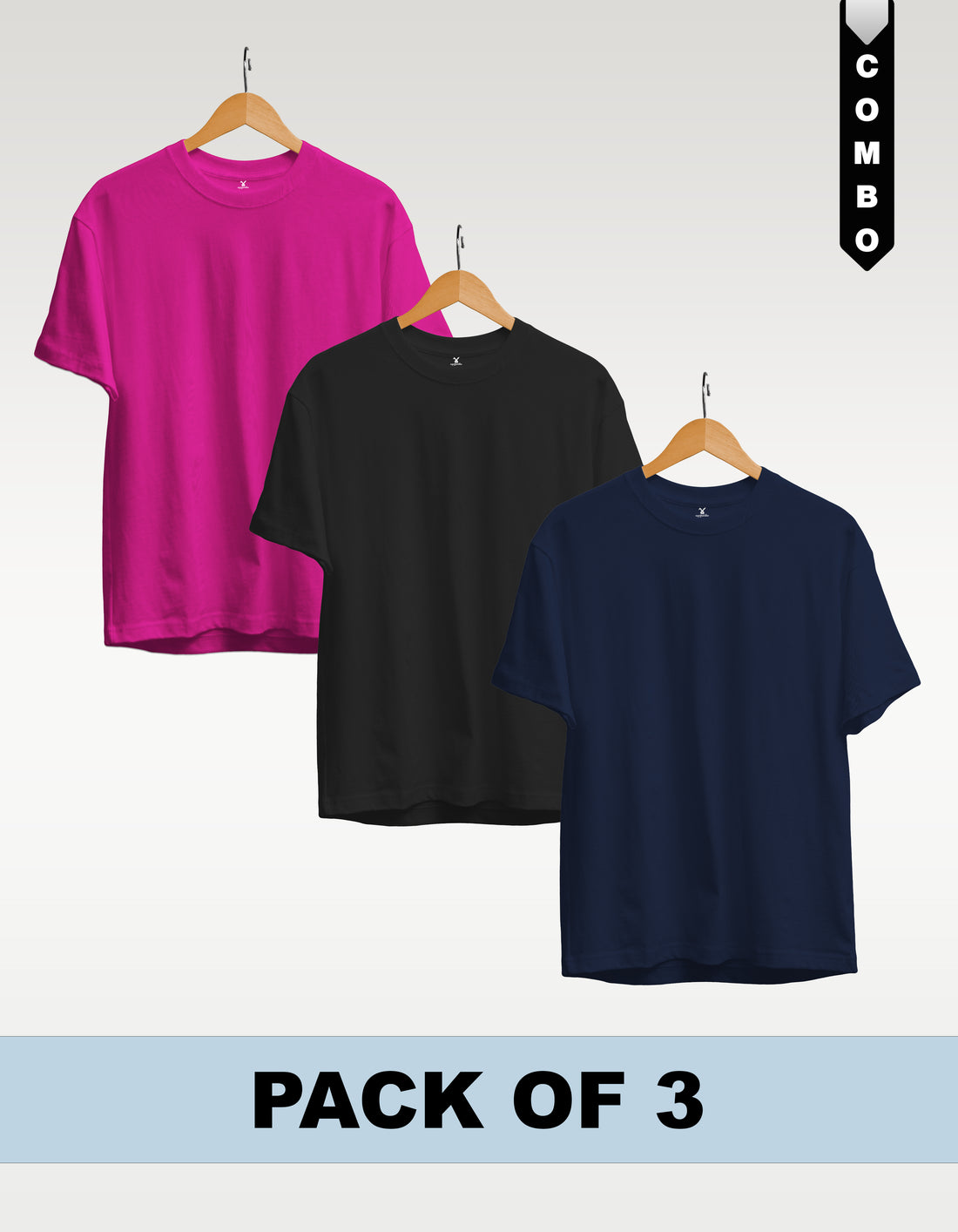 Regular T-Shirt Combo Pack of 3 -Fuchsia |White| Black