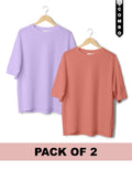 Oversized T-Shirt Combo Pack of 2 - Lavender & Salmon Pink