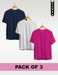 Regular T-Shirt Combo Pack of 3 - Navy Blue| White| Fuchsia