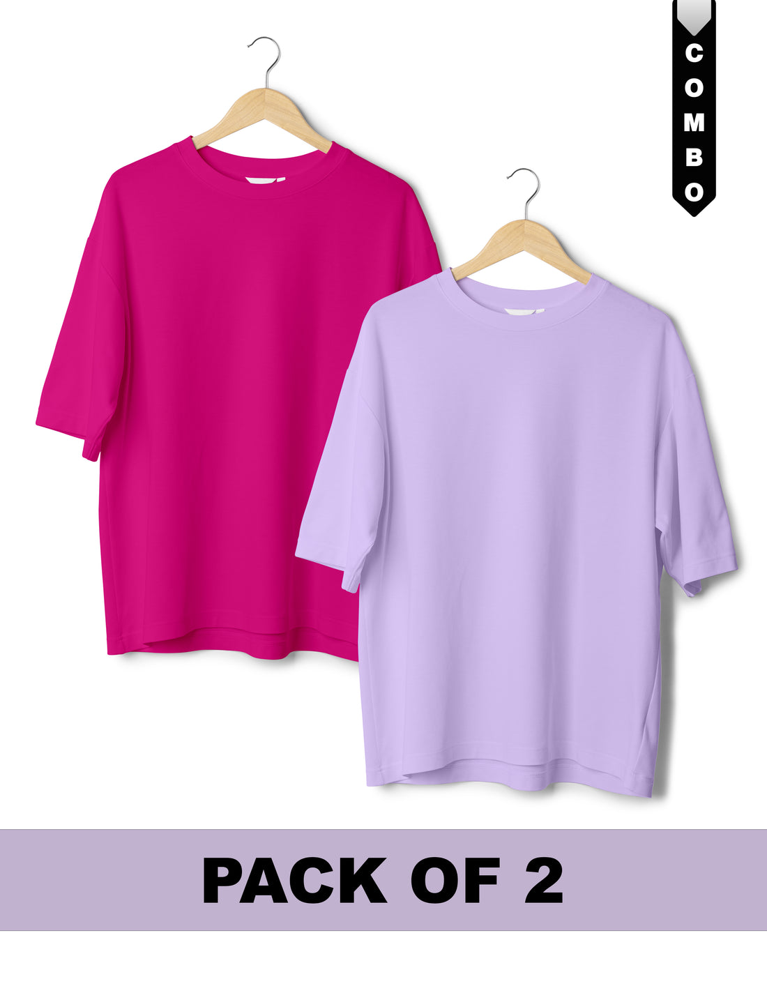 Oversized T-Shirt Combo Pack of 2 - Fuchsia & Lavender