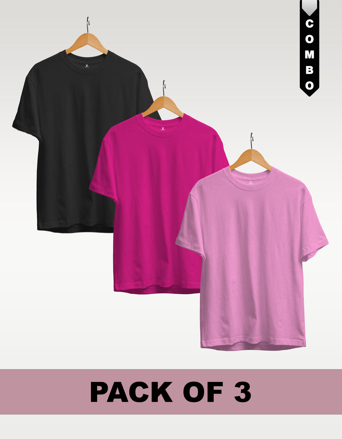 Regular T-Shirt Combo Pack of 3 - Black | White | Fuchsia