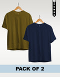 Regular T-Shirt Combo Pack of 2 - Olive Green & Navy Blue