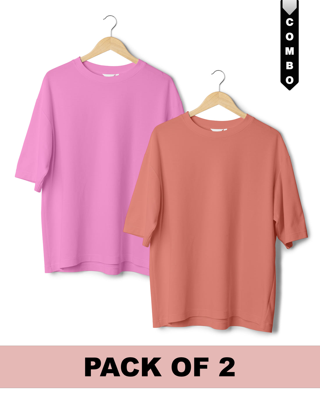 Oversized T-Shirt Combo Pack of 2 - Baby Pink  & Fuschisa