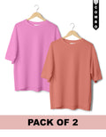 Oversized T-Shirt Combo Pack of 2 - Baby Pink & salmon Pink