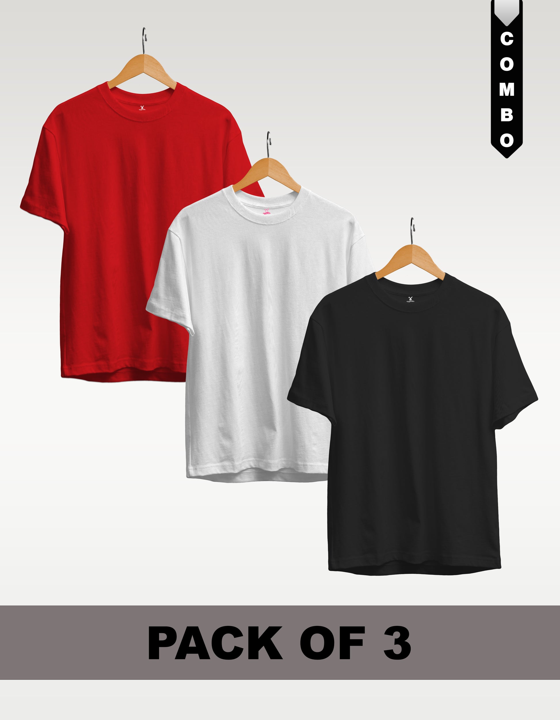 Regular T-Shirt Combo Pack of 3 -Red|White|Black