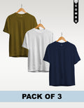 Regular T-Shirt Combo Pack of 3 -Olive Green|White|Navy Blue