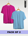 Regular T-Shirt Combo Pack of 2 - Fuchsia(Dark Pink) & Sky Blue