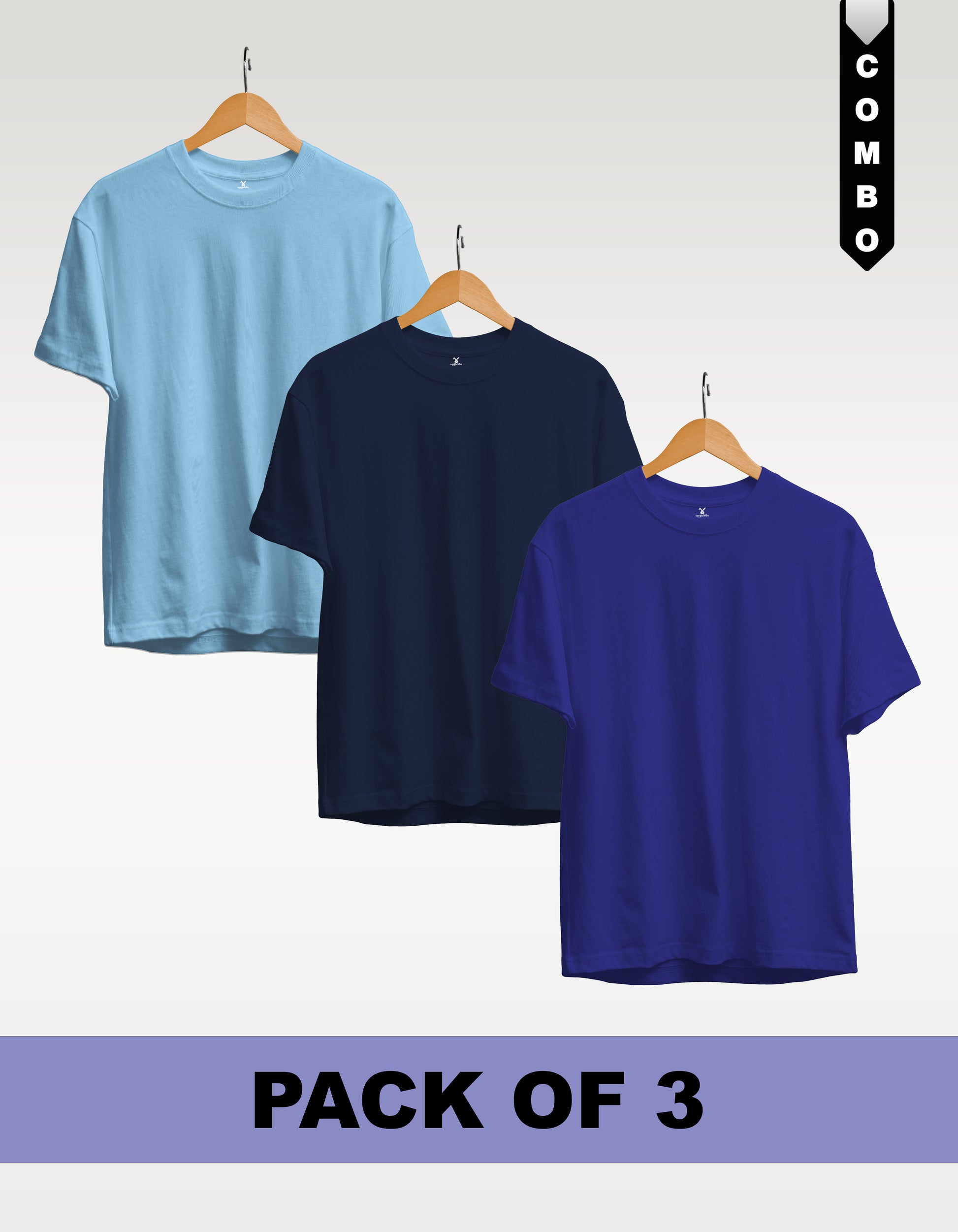 Regular T-Shirt Combo Pack of 3 -Sky Blue|Navy Blue|Royal Blue