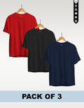 Regular T-Shirt Combo Pack of 3 -Red|Black|Navy Blue