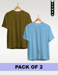 Regular T-Shirt Combo Pack of 2 - Olive Green & Sky Blue