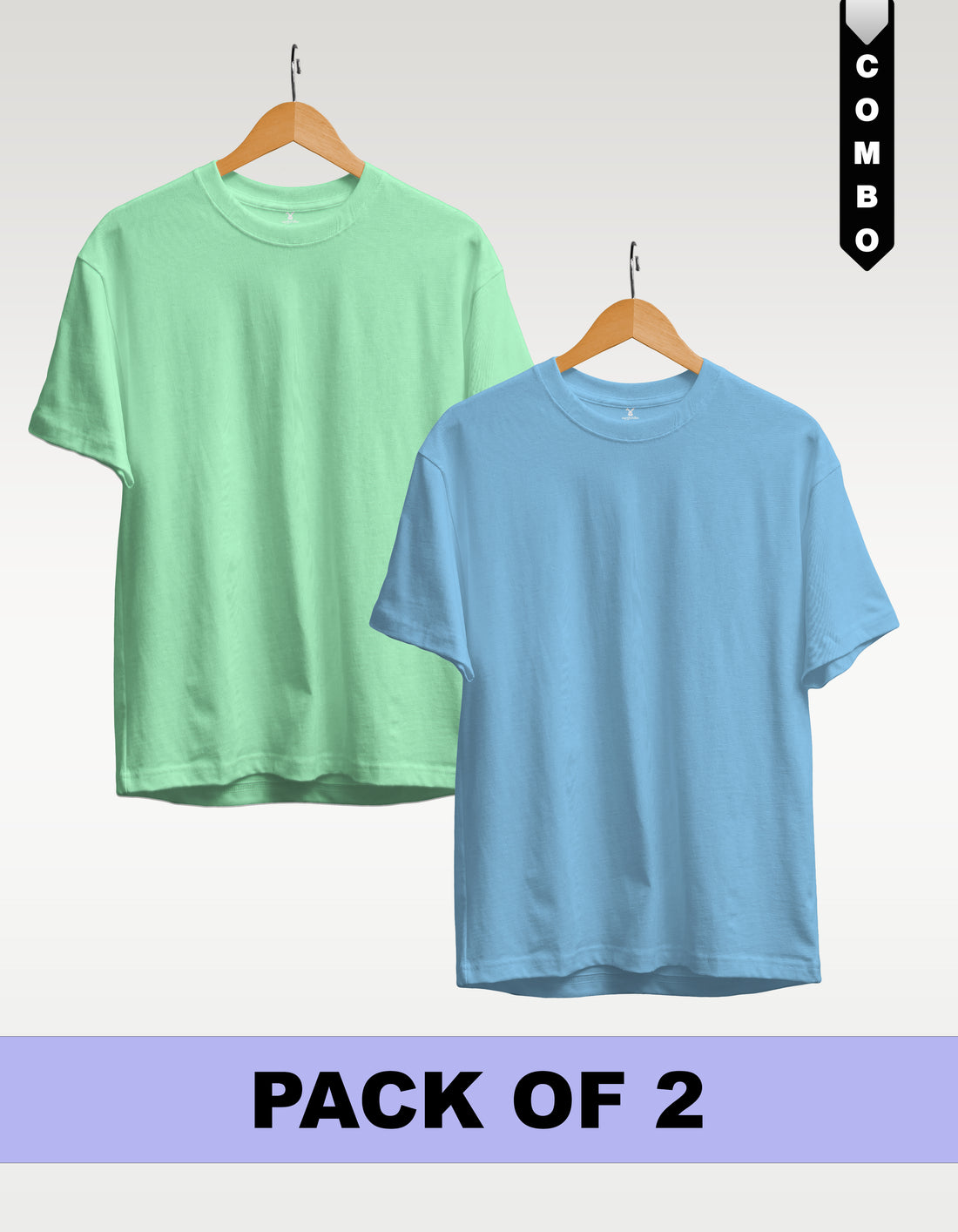 Regular T-Shirt Combo Pack of 2 - Mint Green & Navy Blue