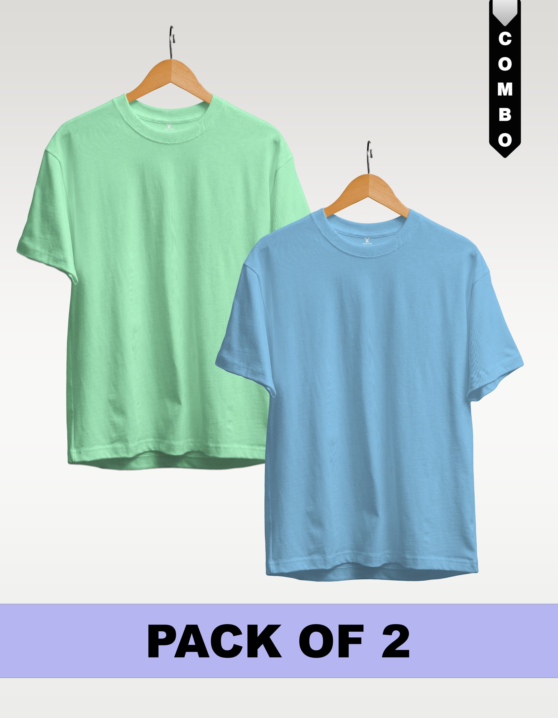 Regular T-Shirt Combo Pack of 2 - Mint Green & Sky Blue