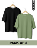 Oversized T-Shirt Combo Pack of 2 - Black & Sage Green